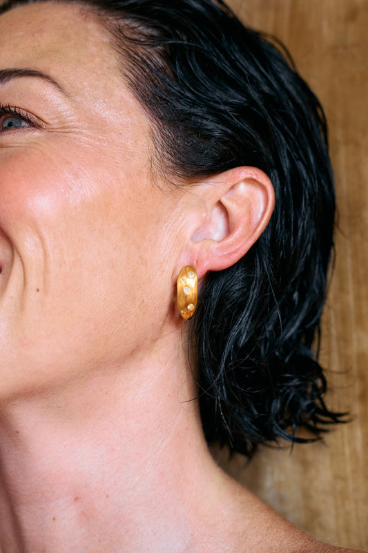 Domed Moonstone Hoops