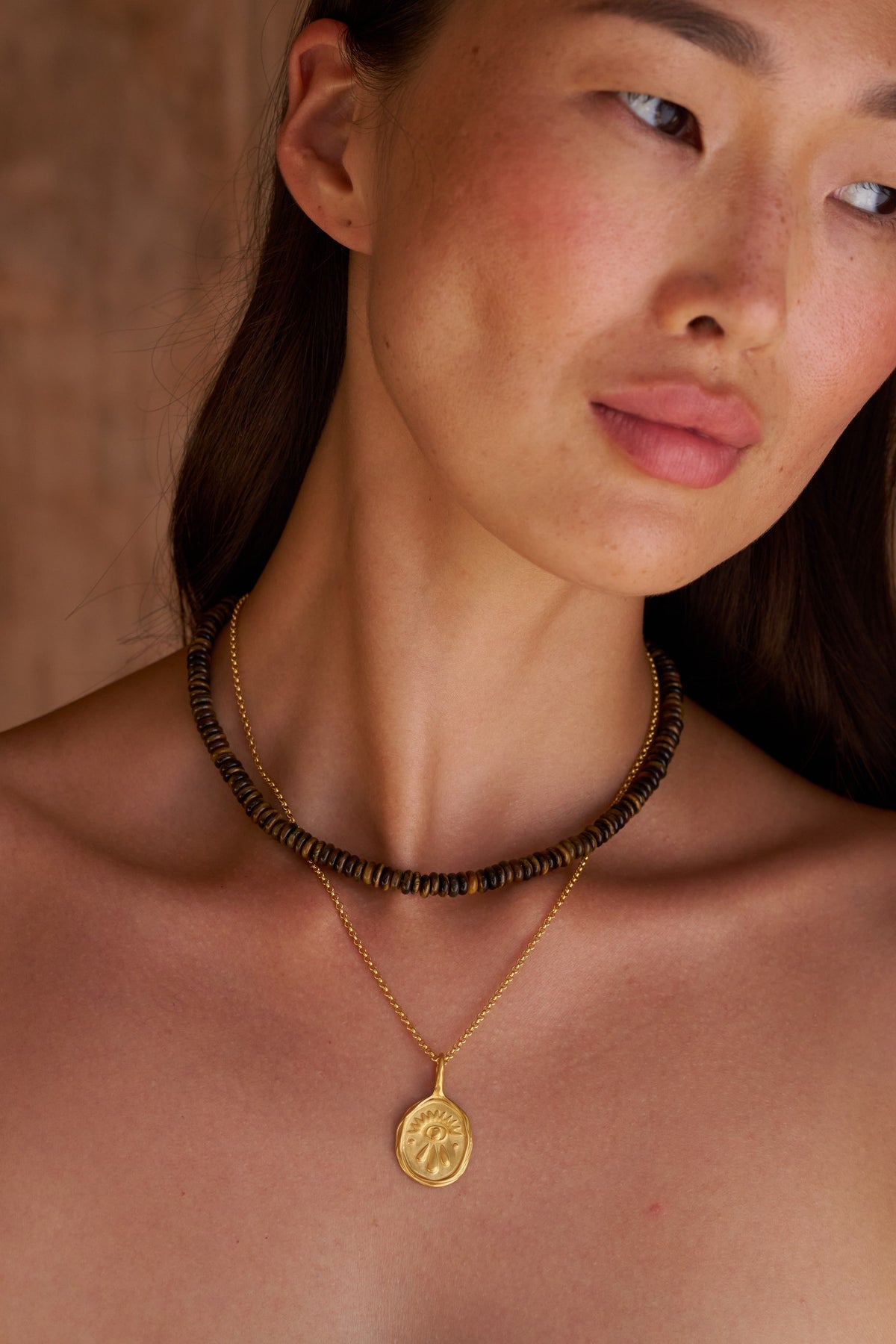 Tiger's Eye Layering Necklace styled with complementary pieces